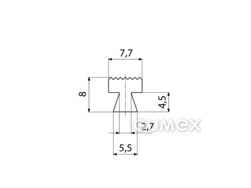 "T" Silikonprofil, 8x7,7/2,7mm, 70°ShA, ISO 3302-1 E2, -60°C/+180°C, transparent, 